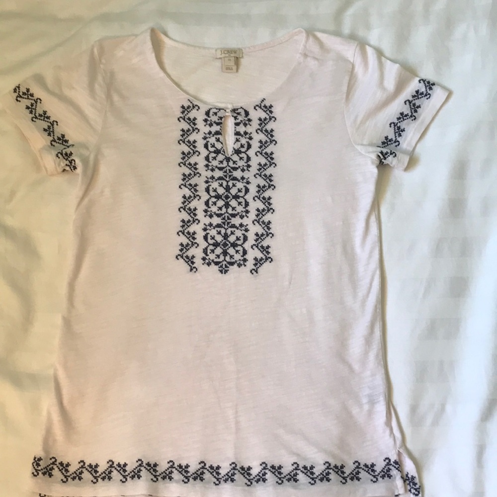 J Crew pale pink embroidered short sleeve top